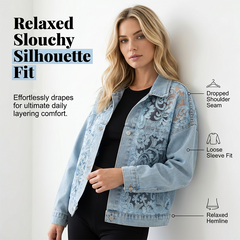 Women's Loose Floral Lace Patchwork Denim Jacket