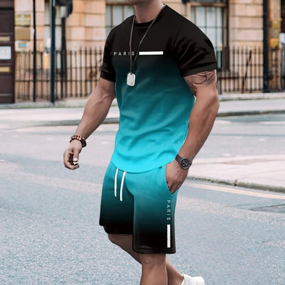💥Last Day Special Sale 49% OFF👚Men's Gradient Color T-Shirt & Shorts Set