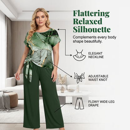 ⏳Last Day 50% OFF☀️🎁Women’s Printed Wide-Leg Lounge Set 🌸Breathable 2-Piece Outfit • Soft Knot Top + Flowing Trousers • Wrinkle-Resistant 🌿🇬🇧
