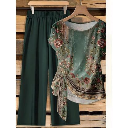 ⏳Last Day 50% OFF☀️🎁Women’s Printed Wide-Leg Lounge Set 🌸Breathable 2-Piece Outfit • Soft Knot Top + Flowing Trousers • Wrinkle-Resistant 🌿🇬🇧