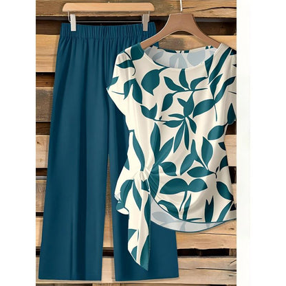 ⏳Last Day 50% OFF☀️🎁Women’s Printed Wide-Leg Lounge Set 🌸Breathable 2-Piece Outfit • Soft Knot Top + Flowing Trousers • Wrinkle-Resistant 🌿🇬🇧