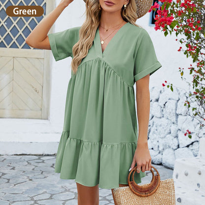 🌸LAST DAY SPECIAL PRICE!!🌸Fashion Loose V-Neck Pleated Short Dress