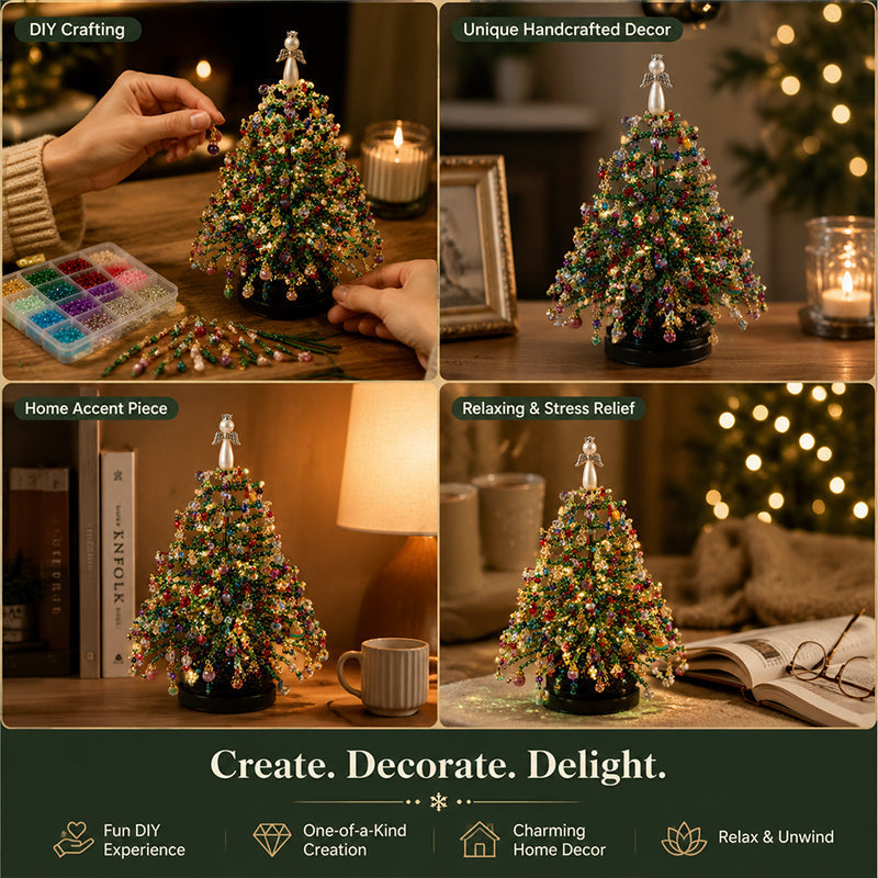 🎄 BUY 2 GET 1 FREE +  50% OFF!🥳 Elegant Beaded Mini Christmas Tree – Collector's Holiday Decor Set, Tabletop 🎄