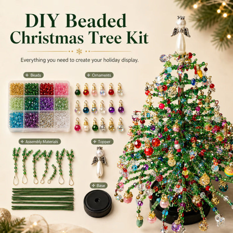 🎄 BUY 2 GET 1 FREE +  50% OFF!🥳 Elegant Beaded Mini Christmas Tree – Collector's Holiday Decor Set, Tabletop 🎄