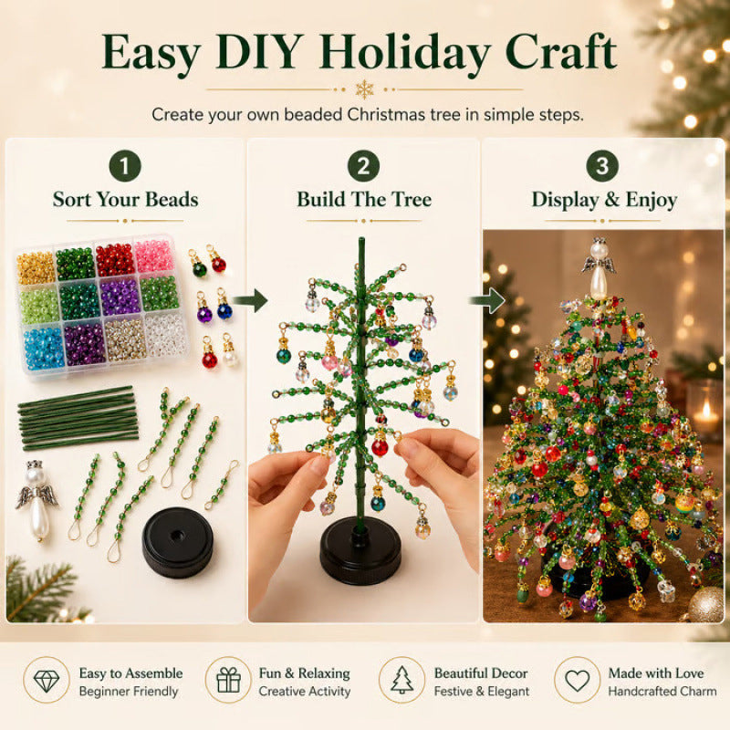 🎄 BUY 2 GET 1 FREE +  50% OFF!🥳 Elegant Beaded Mini Christmas Tree – Collector's Holiday Decor Set, Tabletop 🎄