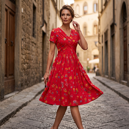 🌸LAST DAY SPECIAL PRICE!!🌸Women's V-Neck Floral Print Dress with Twist Waist