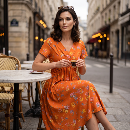 🌸LAST DAY SPECIAL PRICE!!🌸Women's V-Neck Floral Print Dress with Twist Waist