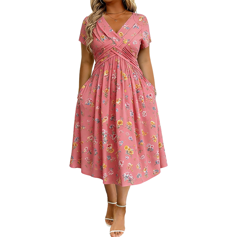 🌸LAST DAY SPECIAL PRICE!!🌸Women's V-Neck Floral Print Dress with Twist Waist