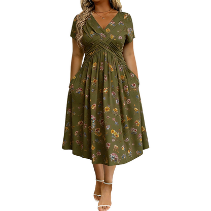 🌸LAST DAY SPECIAL PRICE!!🌸Women's V-Neck Floral Print Dress with Twist Waist