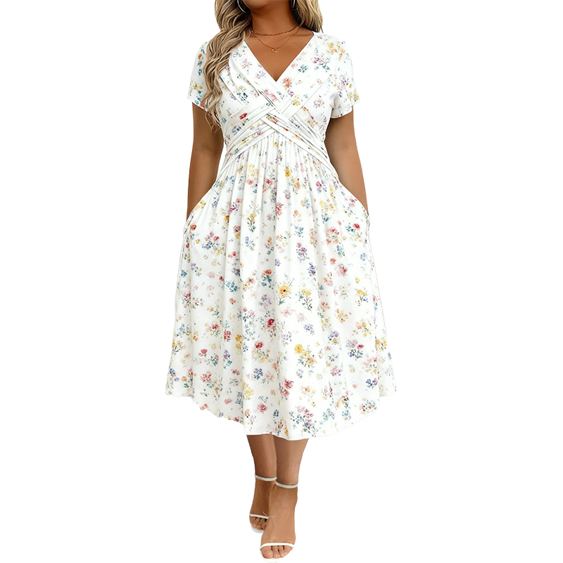 🌸LAST DAY SPECIAL PRICE!!🌸Women's V-Neck Floral Print Dress with Twist Waist