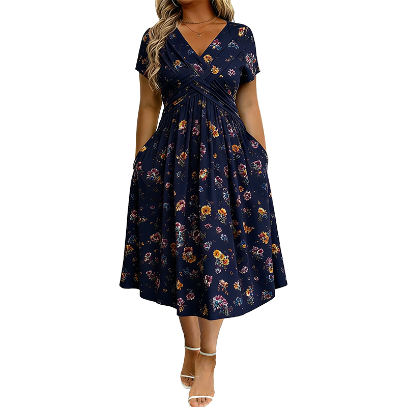 🌸LAST DAY SPECIAL PRICE!!🌸Women's V-Neck Floral Print Dress with Twist Waist