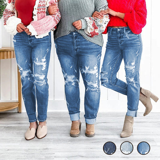 🌸Buy 2 Get Free Shipping🌸Women's Tummy Control Distressed Cuffed Boyfriend Jeans