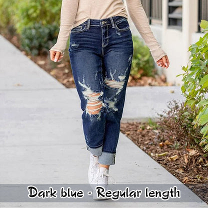 🌸Buy 2 Get Free Shipping🌸Women's Tummy Control Distressed Cuffed Boyfriend Jeans