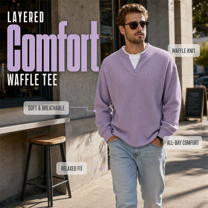 👚LAST DAY SALE ONLY ￡12.99!!✨ Timeless Comfort | Men's Textured Waffle Layered-Look Long-Sleeve Tee