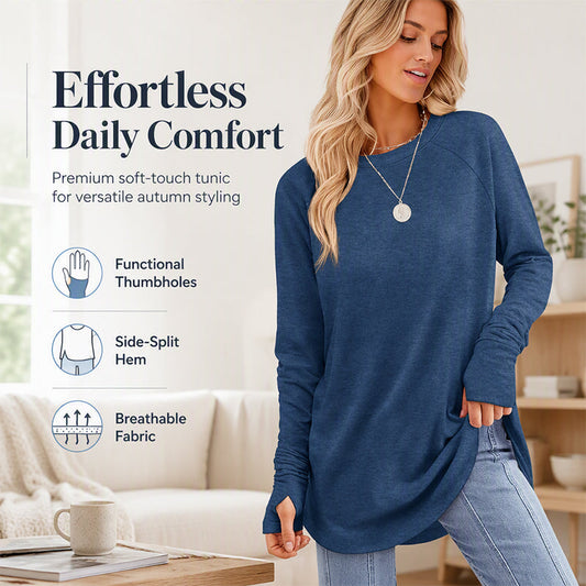 💖2026 Autumn’s Sale 70% OFF✨🍂Women's Casual Crewneck Long Sleeve Top With Thumb Holes and Curved Hem
