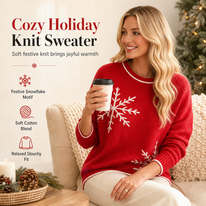 🌸Hot Sale 50% OFF💖Women's Christmas Snowflake Jacquard Knit Sweater Crew Neck Loose Fit Pullover