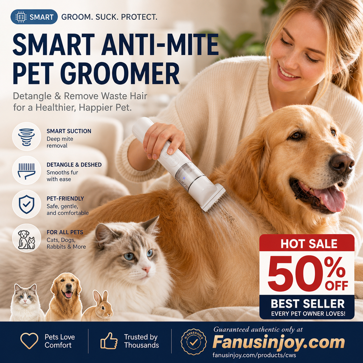 🐕LAST DAY SPECIAL PRICE!!🐱Electric Pet Grooming Comb🐏Keep your furry friends away from mites, fleas and tangled fur！