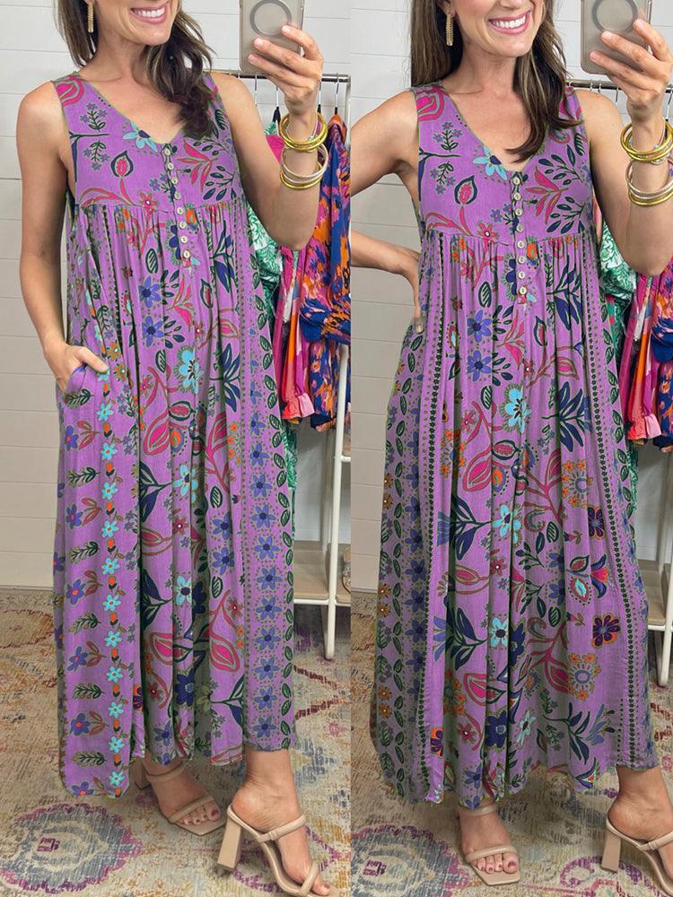 🎁Vintage floral print loose sleeveless jumpsuit✨FREE SHIPPING