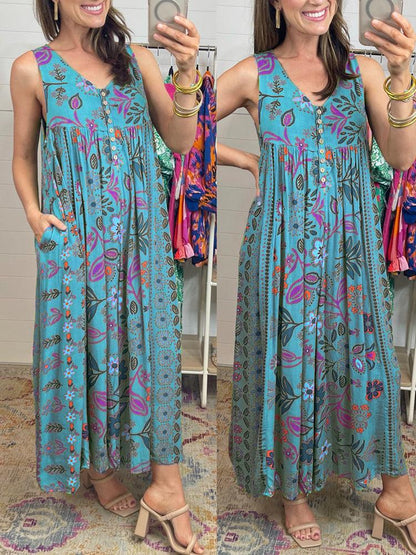 🎁Vintage floral print loose sleeveless jumpsuit✨FREE SHIPPING