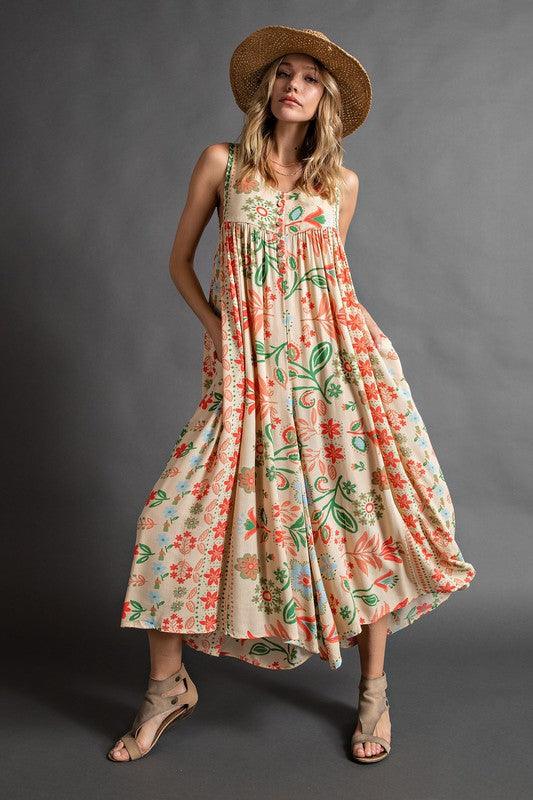 🎁Vintage floral print loose sleeveless jumpsuit✨FREE SHIPPING