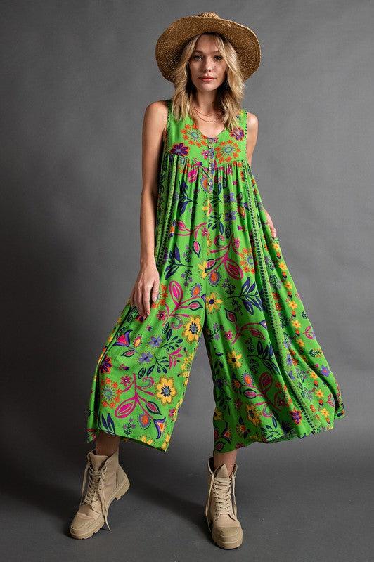 🎁Vintage floral print loose sleeveless jumpsuit✨FREE SHIPPING