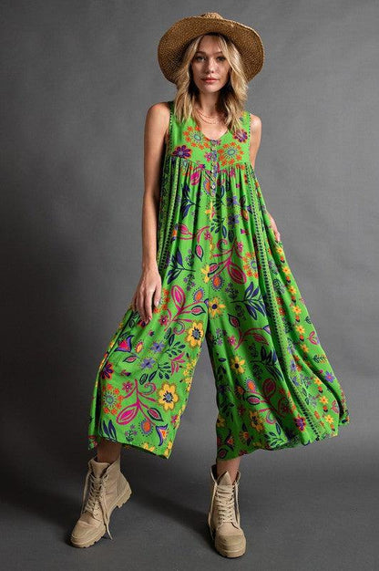 🎁Vintage floral print loose sleeveless jumpsuit✨FREE SHIPPING