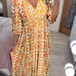 🔥LAST DAY SALE 60% OFF🌷Bohemian Casual Print V-neck Shirred Waist Long Dress